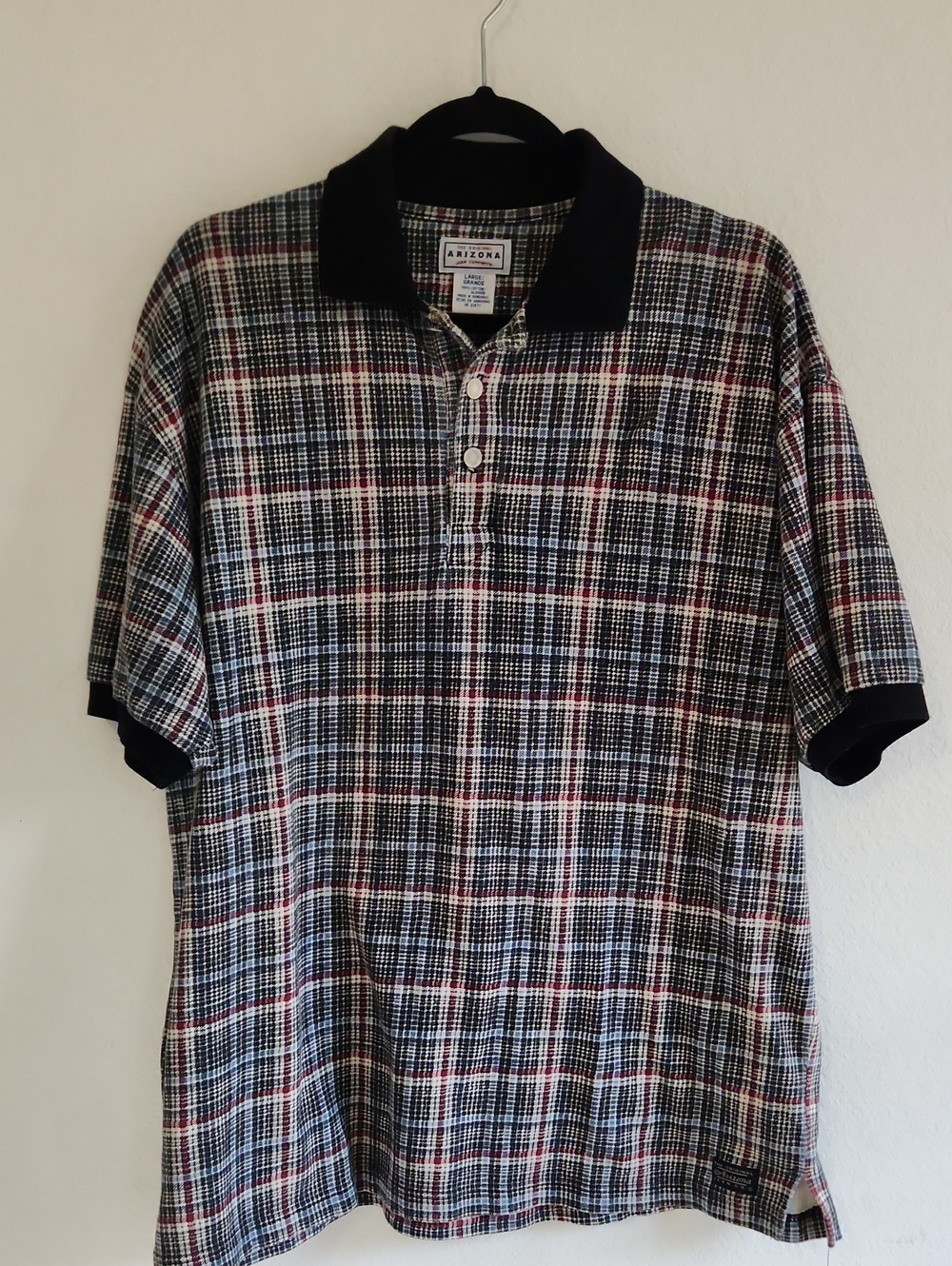 Vintage 90s Arizona Jean Co Plaid Polo Shirt Short Sleeve Size L 100% Cotton